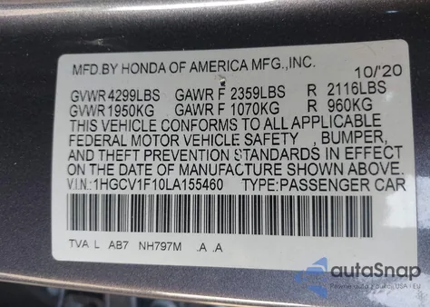 2020 Honda Accord Lx from USA, damaged, VIN 1HGCV1F10LA155460